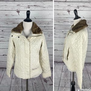 Marmot Women Cream Faux Fur Neck Full Zip Solid Jacket Size Small
